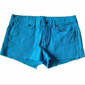 | Madewell | teal denim cutoff shorts